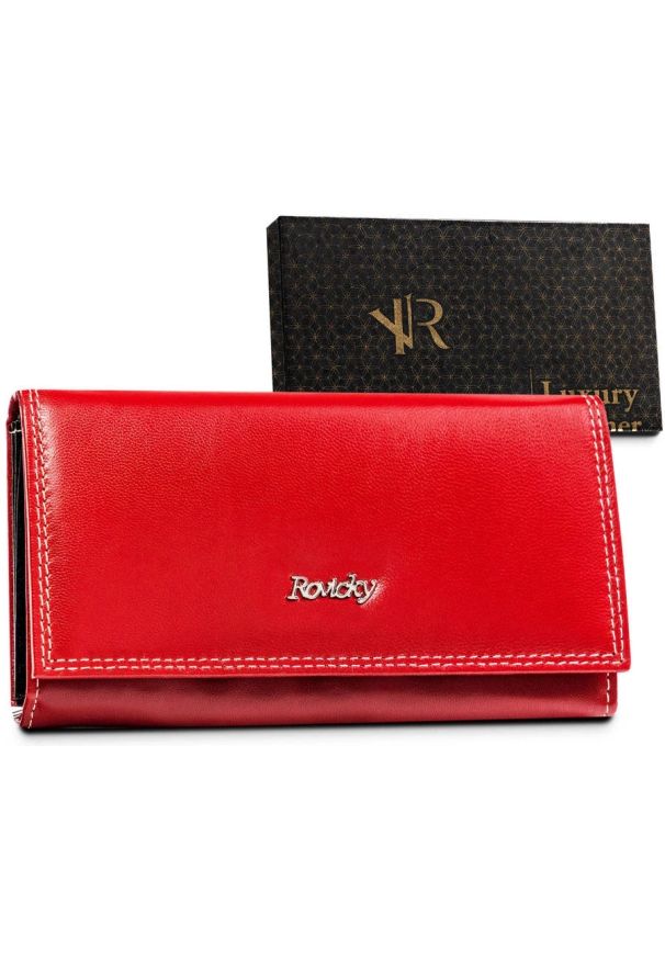 ROVICKY - Portfel damski skórzany RFID czerwony Rovicky R-RD-07-GCL. Kolor: czerwony. Materiał: skóra