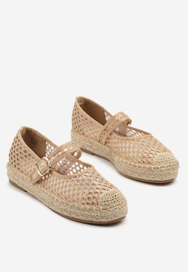 Born2be - Beżowe Espadryle z Siateczki na Plecionej Podeszwie ze Sprzączką Feniffia. Zapięcie: sprzączka. Kolor: beżowy. Sezon: lato