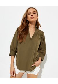 Ralph Lauren - RALPH LAUREN - Oliwkowa bluzka z bawełny. Typ kołnierza: polo. Kolor: zielony. Materiał: bawełna