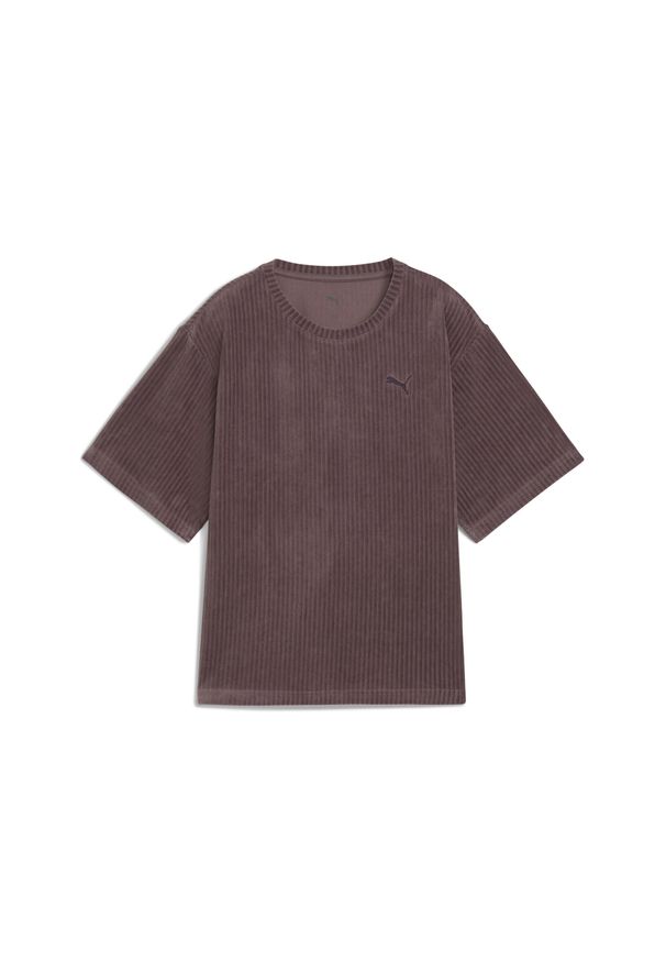 Puma - Damska koszulka Essentials Elevated Velour Rib o luźnym kroju PUMA Raisin Purple. Kolor: fioletowy. Sport: fitness