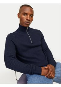 Jack & Jones Sweter Pannel 12258473 Granatowy Regular Fit. Kolor: niebieski. Materiał: bawełna #7