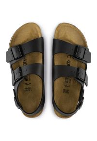 Birkenstock Milano BF Sandały Unisex. Okazja: na co dzień, na spacer. Zapięcie: pasek. Kolor: czarny. Materiał: skóra, materiał, syntetyk. Wzór: paski. Styl: casual, klasyczny, elegancki #2