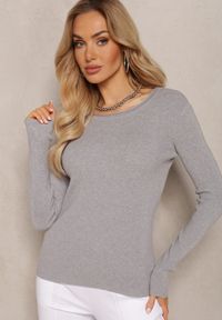 Renee - Szary Dopasowany Sweter z Prążkowanej Dzianiny Bionessa. Kolor: szary. Materiał: dzianina, prążkowany. Długość rękawa: długi rękaw. Długość: długie #5