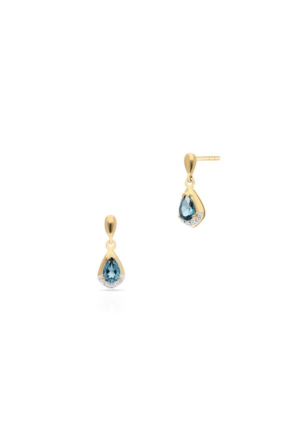 W.KRUK Zjawiskowe Kolczyki - , Cyrkonia,topaz london blue - ZHH/KW05BK. Materiał: złote. Kamień szlachetny: cyrkonia, topaz