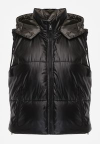 Renee - Czarna Pikowana Kamizelka z Szerokim Kapturem Wivelle. Typ kołnierza: golf. Kolor: czarny. Materiał: jeans, wełna. Długość rękawa: bez rękawów. Wzór: aplikacja. Styl: sportowy #6