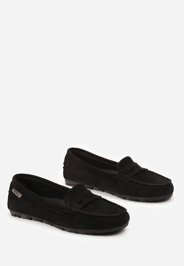 Renee - Czarne Płaskie Mokasyny o Klasycznym Fasonie z Przeszyciem Wenniva. Kolor: czarny. Styl: klasyczny