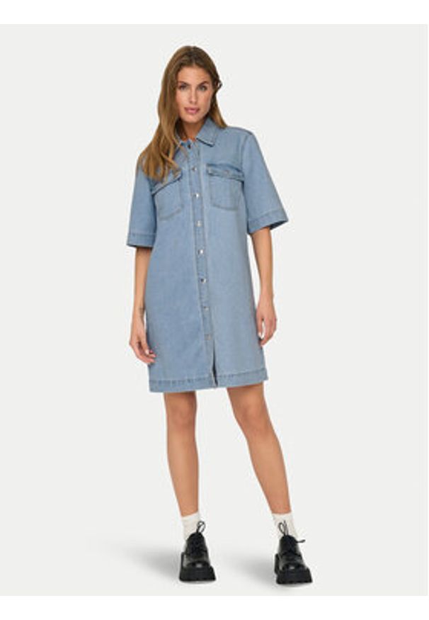 only - ONLY Sukienka jeansowa Belle 15324384 Niebieski Regular Fit. Kolor: niebieski. Materiał: bawełna