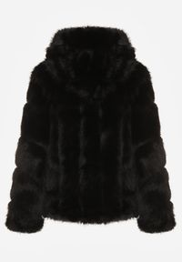 Born2be - Czarna Futrzana Kurtka z Kapturem Daviella. Typ kołnierza: kaptur. Kolor: czarny. Materiał: futro. Wzór: aplikacja #5