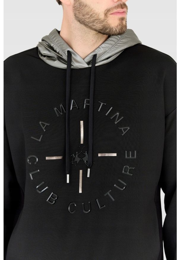 La Martina - LA MARTINA Czarna bluza męska z kapturem, Rozmiar M. Typ kołnierza: kaptur. Kolor: czarny