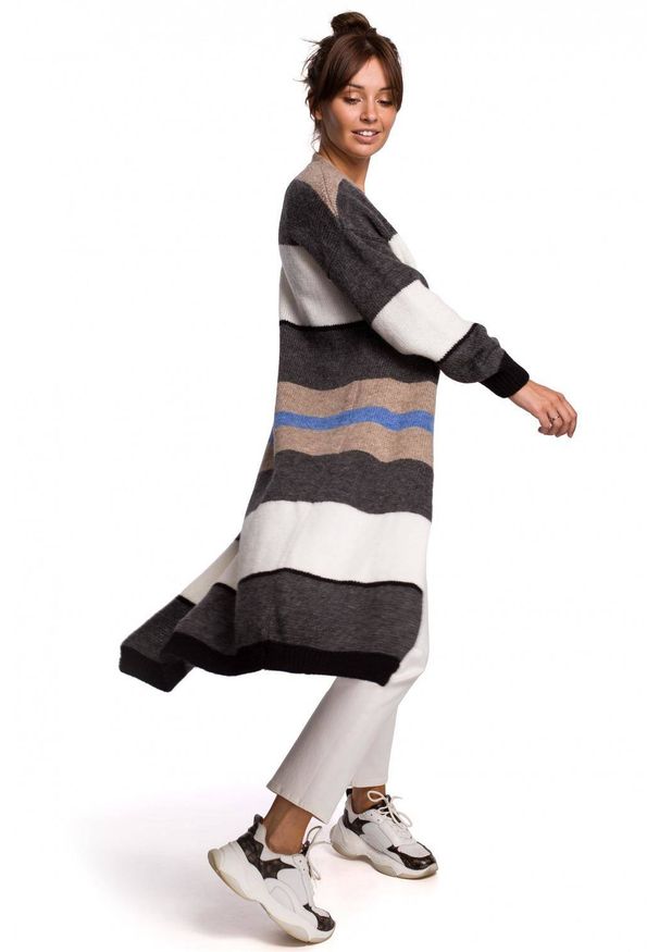 BE Knit - Kardigan z unikalnym wzorem w kolorowe poziome pasy. Materiał: poliester, wełna. Długość rękawa: długi rękaw. Długość: długie. Wzór: kolorowy