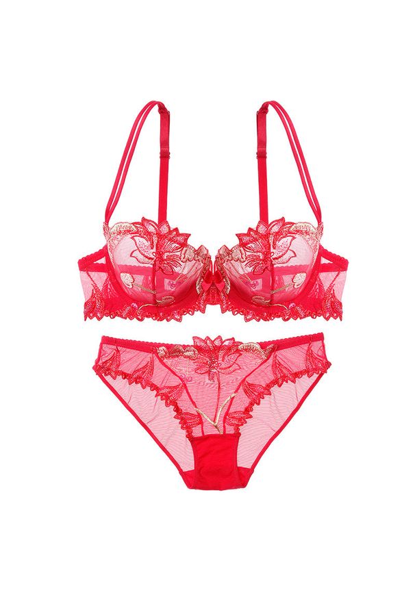 Intica - Komplet bielizny z subtelnym haftem na każdą okazję Jackie. Kolor: czerwony. Materiał: materiał. Wzór: haft