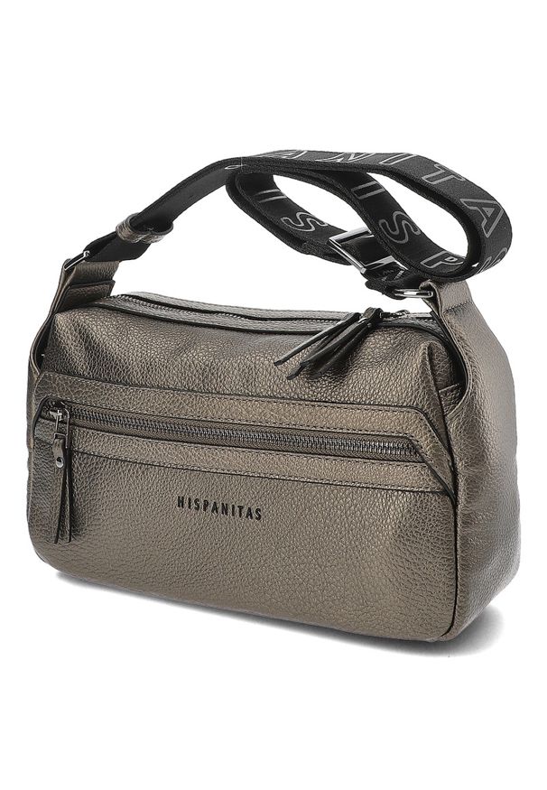 Szara Modna Damska Listonoszka Hispanitas. Kolor: szary. Materiał: skórzane. Styl: elegancki, casual. Rodzaj torebki: na ramię
