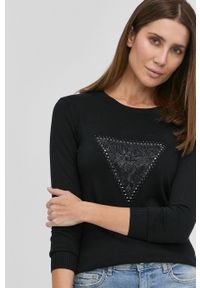 Guess Sweter damski kolor czarny. Kolor: czarny. Materiał: materiał, wiskoza, dzianina. Długość rękawa: długi rękaw. Długość: długie. Wzór: aplikacja #5