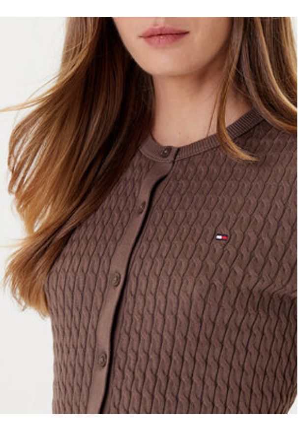 TOMMY HILFIGER - Tommy Hilfiger Kardigan WW0WW45707 Brązowy Slim Fit. Kolor: brązowy. Materiał: bawełna