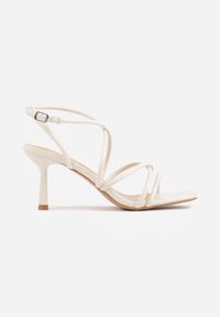 Renee - Beżowe Sandały na Szpilce z Cienkimi Paseczkami i Kwadratowym Noskiem Danita. Okazja: na co dzień, na imprezę. Kolor: beżowy. Materiał: skóra, koronka. Obcas: na szpilce. Styl: casual #4