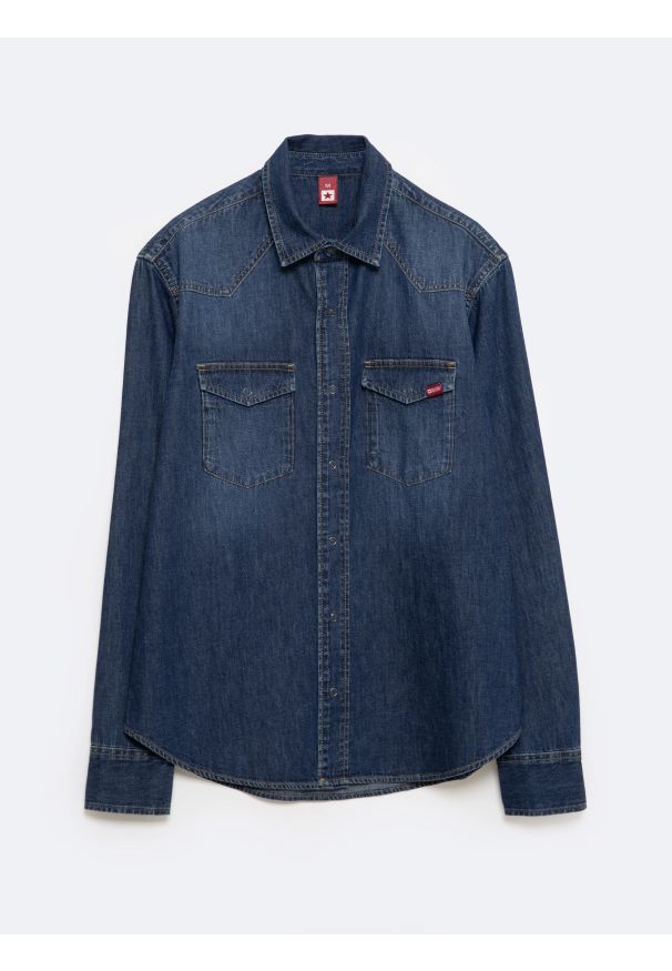 Big-Star - Koszula męska jeansowa granatowa Chuck 577. Okazja: na co dzień. Kolor: niebieski. Materiał: jeans. Styl: casual, elegancki