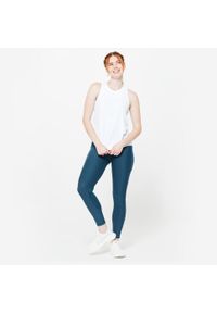 DOMYOS - Legginsy fitness damskie Domyos. Stan: podwyższony. Kolor: wielokolorowy, turkusowy, niebieski. Materiał: materiał, poliester, elastan. Sport: fitness