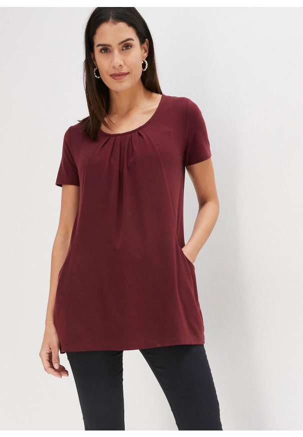 bonprix - Długi shirt z wiskozą. Kolor: czerwony. Materiał: wiskoza. Długość: długie
