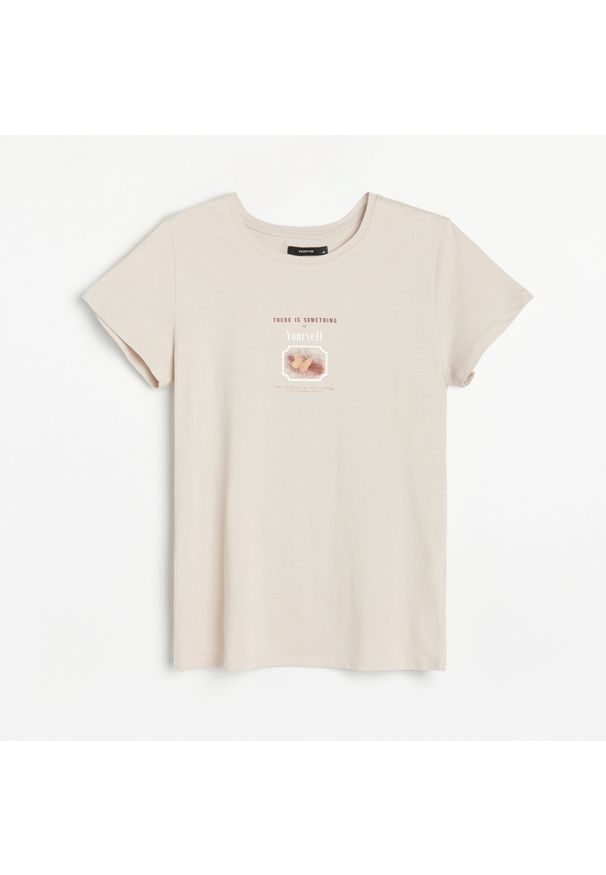 Reserved - Bawełniana koszulka z nadrukiem - Jasny szary. Kolor: szary. Materiał: bawełna. Wzór: nadruk