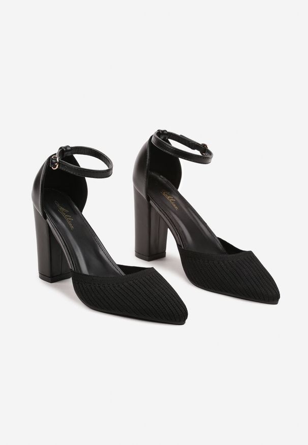 Renee - Czarne Czółenka z Ekoskóry Zapinane przy Kostce ze Słupkowym Obcasem Dimlli. Kolor: czarny. Obcas: na obcasie. Styl: elegancki. Wysokość obcasa: średni