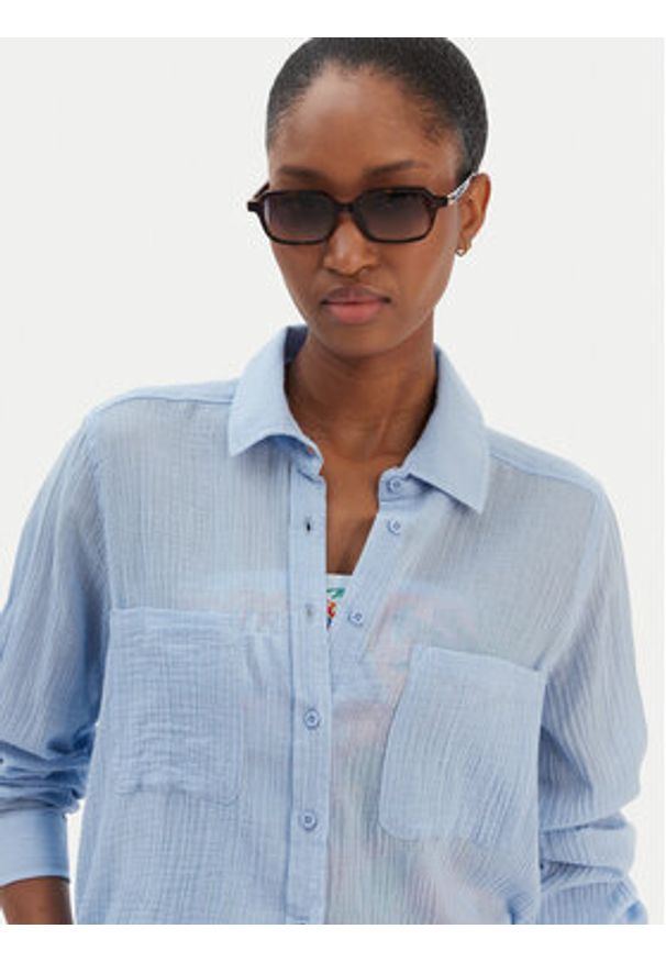 Seafolly Koszula Breeze 55428-TO Błękitny Regular Fit. Kolor: niebieski. Materiał: bawełna