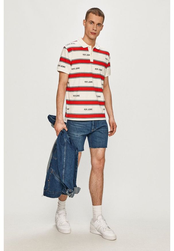 Pepe Jeans - Polo Bart. Okazja: na co dzień. Typ kołnierza: polo. Kolor: biały. Materiał: dzianina. Długość: krótkie. Styl: casual