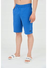 EA7 Emporio Armani - EA7 Niebieskie shorty męskie z małym logo. Kolor: niebieski. Materiał: bawełna. Długość: krótkie #6