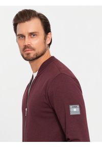 Ombre Clothing - Rozpinana bawełniana męska bluza dresowa bomberka – bordowa V13 OM-SSZP-0215 - XXL. Okazja: na co dzień. Kolor: czerwony. Materiał: bawełna, dresówka. Wzór: aplikacja. Styl: sportowy, elegancki, casual #8