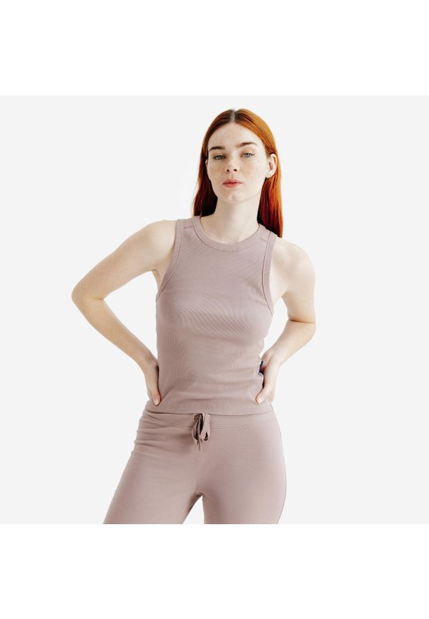 Decathlon - Koszulka bez rękawów damska Elementals. Kolor: brązowy, różowy, wielokolorowy. Materiał: bawełna, materiał, elastan. Długość rękawa: bez rękawów