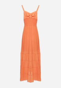 Born2be - Pomarańczowa Sukienka z Bawełną na Regulowanych Ramiączkach z Elastyczną Gumką na Plecach Tinathias. Okazja: na spacer, na co dzień. Kolor: pomarańczowy. Materiał: bawełna. Długość rękawa: na ramiączkach. Sezon: lato. Typ sukienki: proste. Styl: casual, klasyczny #7