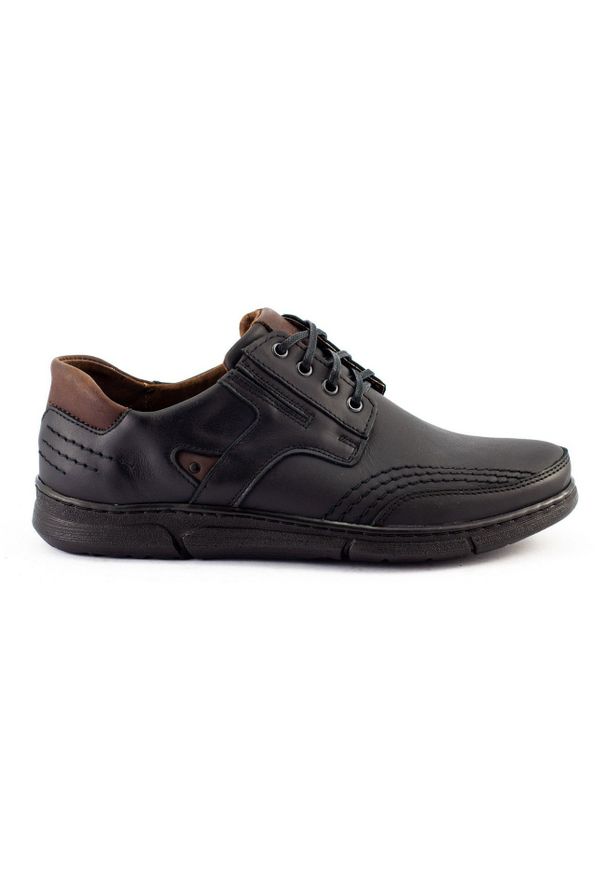 Polbut Buty męskie casual J55 czarne. Okazja: na co dzień. Kolor: czarny. Materiał: jeans, skóra. Sezon: jesień, wiosna. Styl: casual