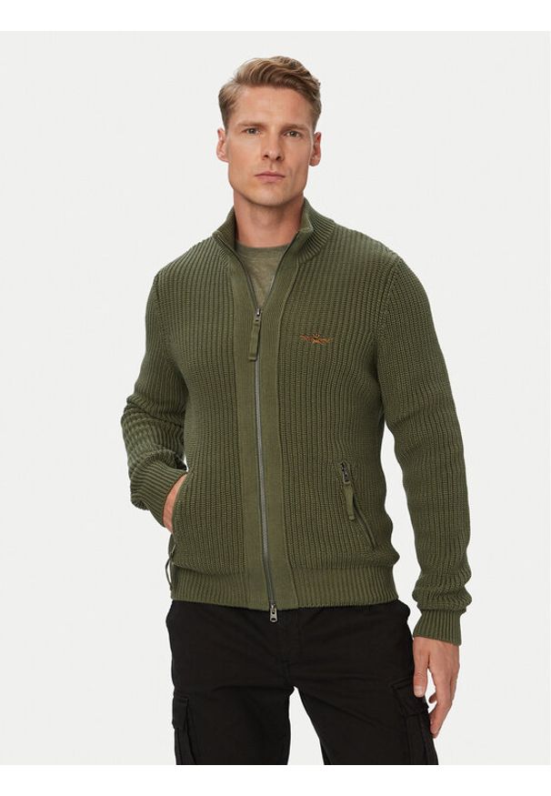 Aeronautica Militare Kardigan 262MA1664UL00409 Khaki Regular Fit. Kolor: brązowy. Materiał: bawełna