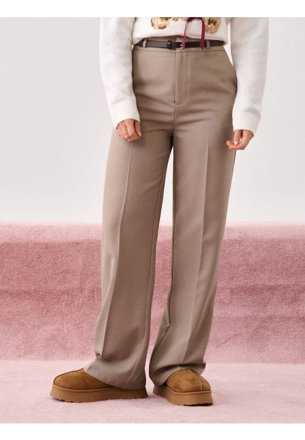 Sinsay - Spodnie wide leg - beżowy. Kolor: beżowy