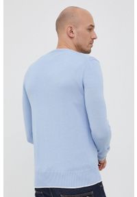 Trussardi Jeans - Trussardi sweter z domieszką jedwabiu męski lekki. Okazja: na co dzień. Kolor: niebieski. Materiał: jedwab. Styl: casual #4