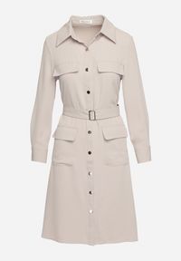 Born2be - Beżowa Sukienka Koszulowa z Kieszeniami w Stylu Utility Naiatema. Okazja: na co dzień. Kolor: beżowy. Typ sukienki: koszulowe. Styl: casual, klasyczny #6