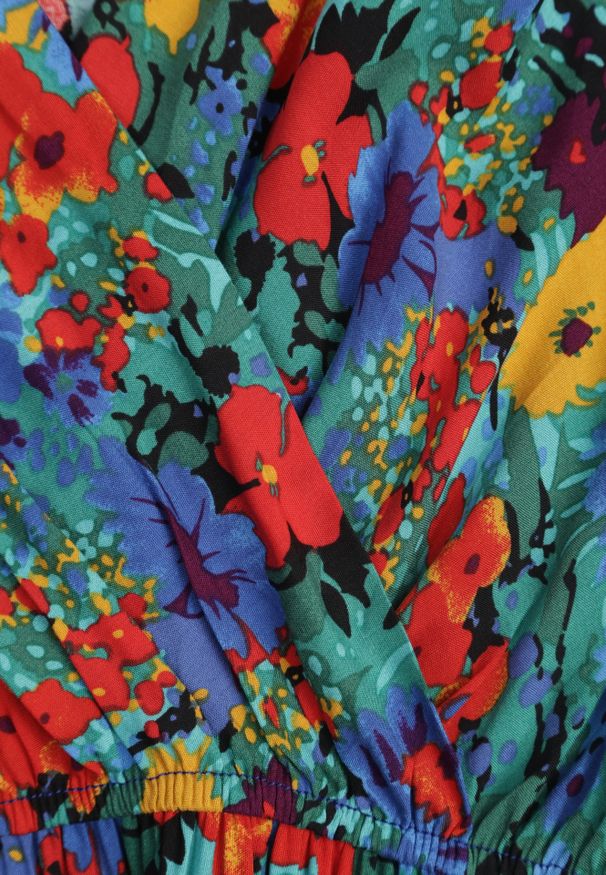 Renee - Niebiesko-Zielona Sukienka z Wiskozy Lylian. Kolor: niebieski. Materiał: wiskoza. Wzór: aplikacja, kwiaty. Sezon: lato. Typ sukienki: kopertowe. Styl: elegancki, retro. Długość: maxi