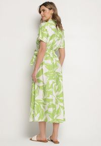 Born2be - Zielona Wiskozowa Sukienka o Koszulowym Kroju z Wiązanym Paskiem Uloanna. Okazja: na co dzień. Kolor: zielony. Materiał: wiskoza. Długość rękawa: krótki rękaw. Wzór: aplikacja. Typ sukienki: koszulowe. Styl: elegancki, casual, klasyczny #7