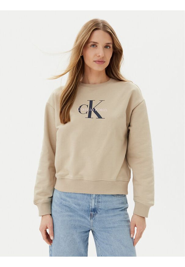 Calvin Klein Jeans Bluza LV047B234G Beżowy Relaxed Fit. Kolor: beżowy. Materiał: bawełna