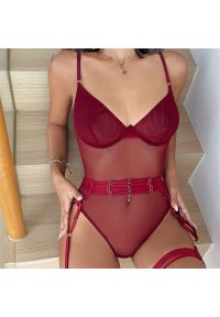 Intica - Body z pasem do pończoch z regulowanymi paskami bielizna damska Naydenka. Kolor: czarny. Materiał: materiał. Wzór: paski #5