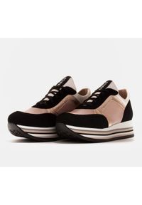 Marco Shoes Lekkie sneakersy na grubej podeszwie z naturalnej skóry czarne różowe. Kolor: różowy, czarny, wielokolorowy. Materiał: skóra #4