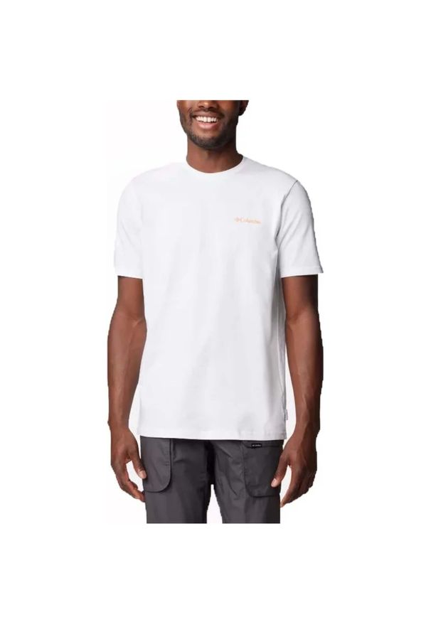 columbia - Koszulka z nadrukiem męska Columbia Explorers Canyon Back S/S Tee. Kolor: biały, wielokolorowy. Wzór: nadruk. Sport: turystyka piesza