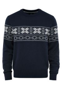 Ochnik - Granatowy sweter męski ze wzorem. Kolor: niebieski. Materiał: bawełna. Sezon: zima, jesień. Styl: elegancki, klasyczny #4