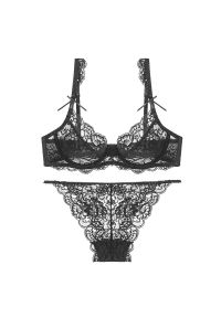 Intica - Komplet bielizny z koronki z delikatnymi wiązaniami Aftina. Kolor: czarny. Materiał: koronka. Wzór: koronka