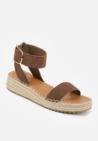 Born2be - Brązowe Sandały z Ozdobą Klamrą i Jutową Platformą Riseth. Okazja: na co dzień. Zapięcie: klamry. Kolor: brązowy. Wzór: aplikacja. Obcas: na platformie. Styl: casual, elegancki #4