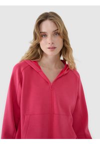 4f - 4F Bluza dresowa rozpinana z modalem damska - różowa XL. Okazja: na co dzień. Typ kołnierza: kaptur. Kolor: różowy. Materiał: dresówka. Długość rękawa: raglanowy rękaw. Wzór: ze splotem, gładki. Styl: sportowy, casual. Sport: fitness #2