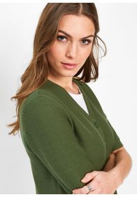 Sweter rozpinany bonprix ciemny khaki. Kolor: zielony. Długość rękawa: krótki rękaw. Długość: krótkie #6