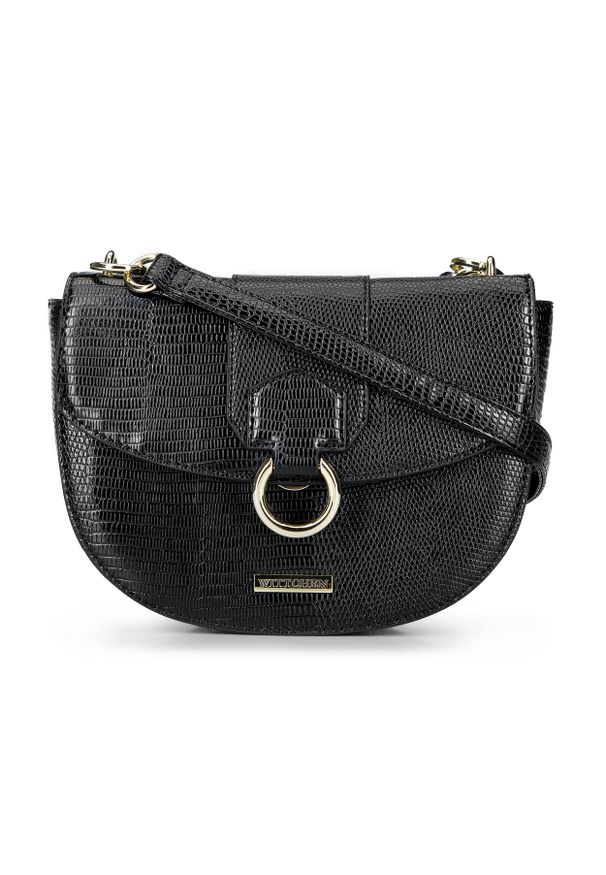 Wittchen - Damska torebka mała z motywem skóry gada. Kolor: czarny. Wzór: paski, aplikacja. Dodatki: z breloczkiem. Materiał: skórzane. Rodzaj torebki: do ręki