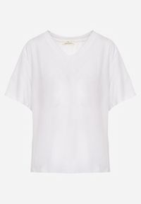 Born2be - Biały T-shirt z Bawełny z Trójkątnym Dekoltem Siliphe. Okazja: do pracy, na co dzień, na spotkanie biznesowe. Kolor: biały. Materiał: bawełna. Styl: elegancki, biznesowy, casual #2