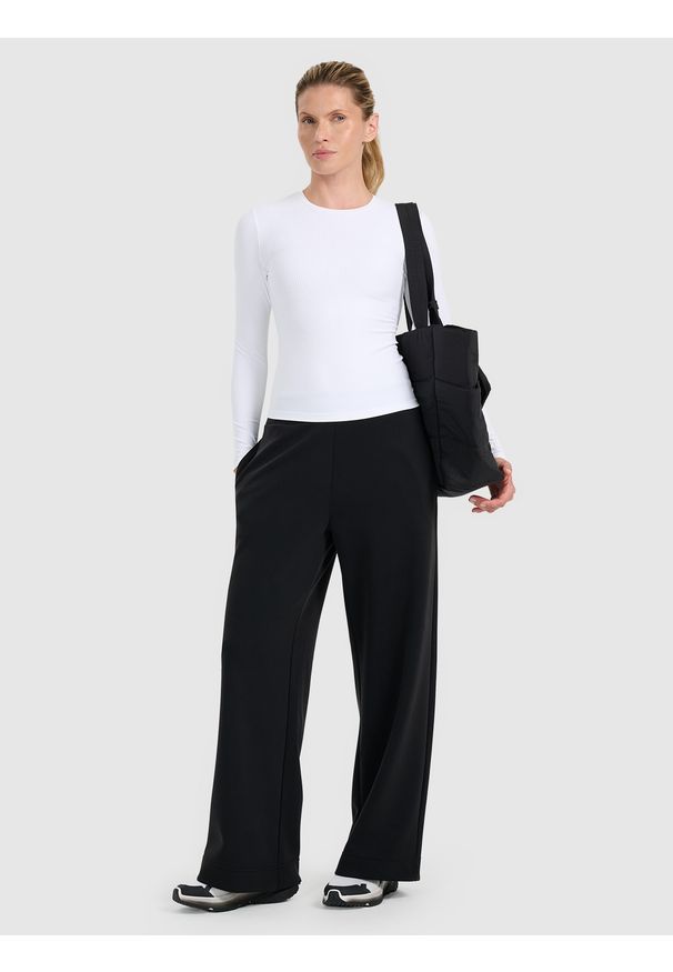 4f - 4F Longsleeve slim z prążkowanej dzianiny damski - biały XL. Kolor: biały. Materiał: prążkowany, dzianina. Długość rękawa: długi rękaw