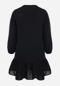 Born2be - Czarna Koszulowa Sukienka Mini z Falbanką Brindel. Kolor: czarny. Typ sukienki: koszulowe. Długość: mini #4